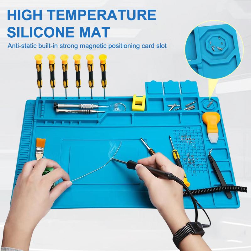 Phone Repair Kit - แผ่นรองโต๊ะซิลิโคนกันไฟฟ้าสถิต ทนความร้อน แผ่นรองซิลิโคนกันความร้อนแบบแม่เหล็ก ชุดซ่อมแซม แผ่นรองบัดกรี แผ่นรองซ่อมโทรศัพท์