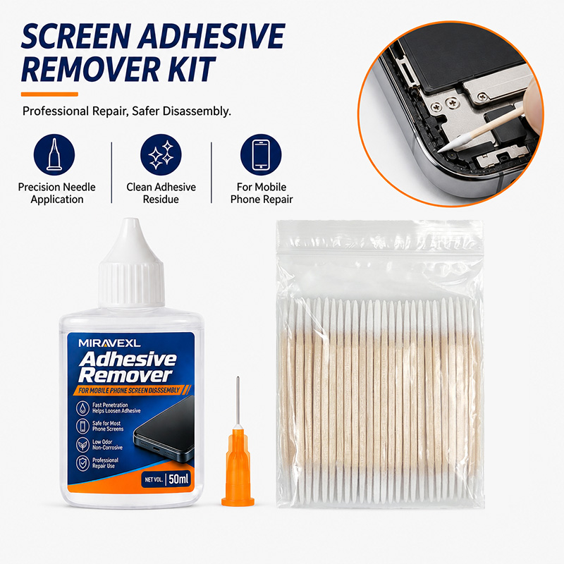 Phone Repair Kit - ชุดอุปกรณ์ลอกกาวโฟมกันความร้อนสำหรับกรอบโทรศัพท์ MIRAVEXL พร้อมเข็มและสำลีสำหรับทำความสะอาดอย่างปลอดภัยสำหรับงานซ่อมมือถือ
