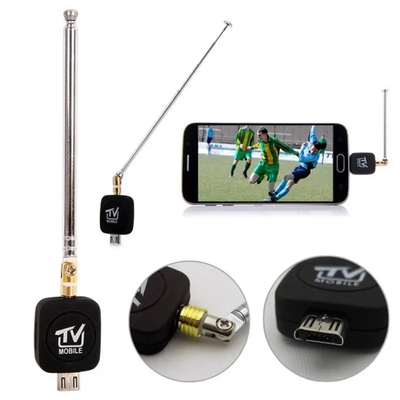 Phone Accessories Android - ตัวรับสัญญาณทีวีดิจิตอลขนาดเล็กแบบไมโคร USB DVB-T สีดำสำหรับแอนดรอยด์สมาร์ทโฟนทีวี HDTV