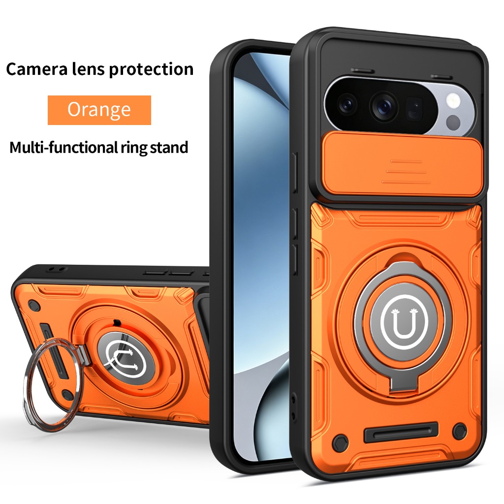 Car Mount Phone - ที่ยึดโทรศัพท์ในรถยนต์แบบแม่เหล็ก 360 ° เคสโทรศัพท์แบบมีขาตั้งพร้อมฝาปิดเลนส์กล้องแบบเลื่อน สำหรับ Google