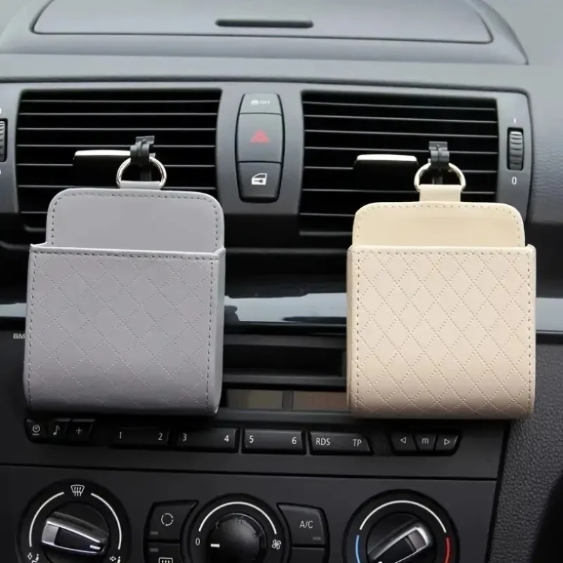 Car Mount Phone - กล่องเก็บของติดช่องแอร์รถยนต์ ทำจากหนัง PU กันน้ำ พร้อมที่แขวนโทรศัพท์ สำหรับใส่แว่นตา